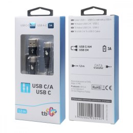 Kabel TB 2w1 USB C - USB C z USB A 1.2 m moc 60W uniwersalny